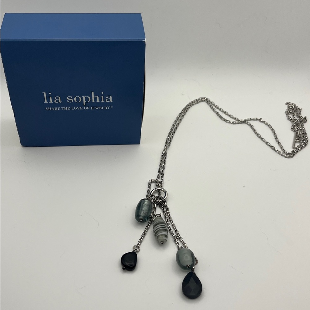 Lia Sophia Silver Pendant Necklace with Mixed Gray and Black Charms